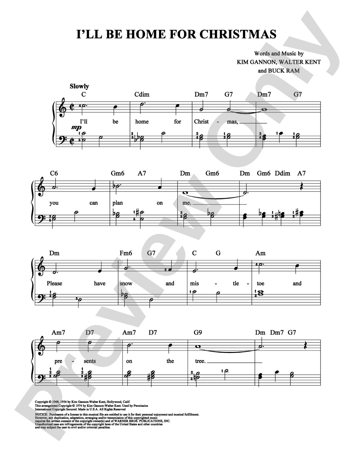 I'll Be Home For Christmas: Easy Piano Digital Sheet Music