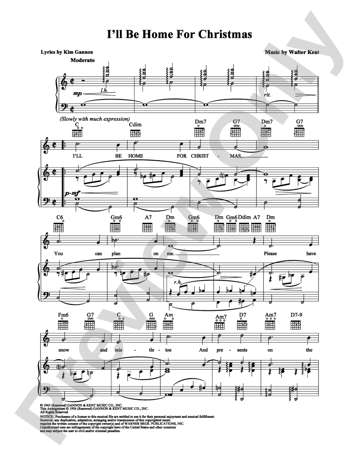 I'll Be Home For Christmas: Piano/Vocal/Chords Digital Sheet Music