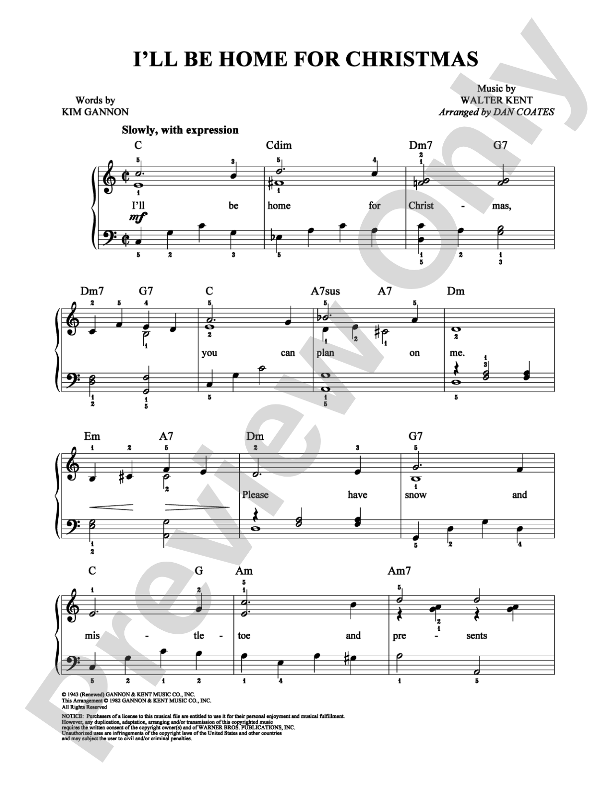 I'll Be Home For Christmas: Easy Piano Digital Sheet Music