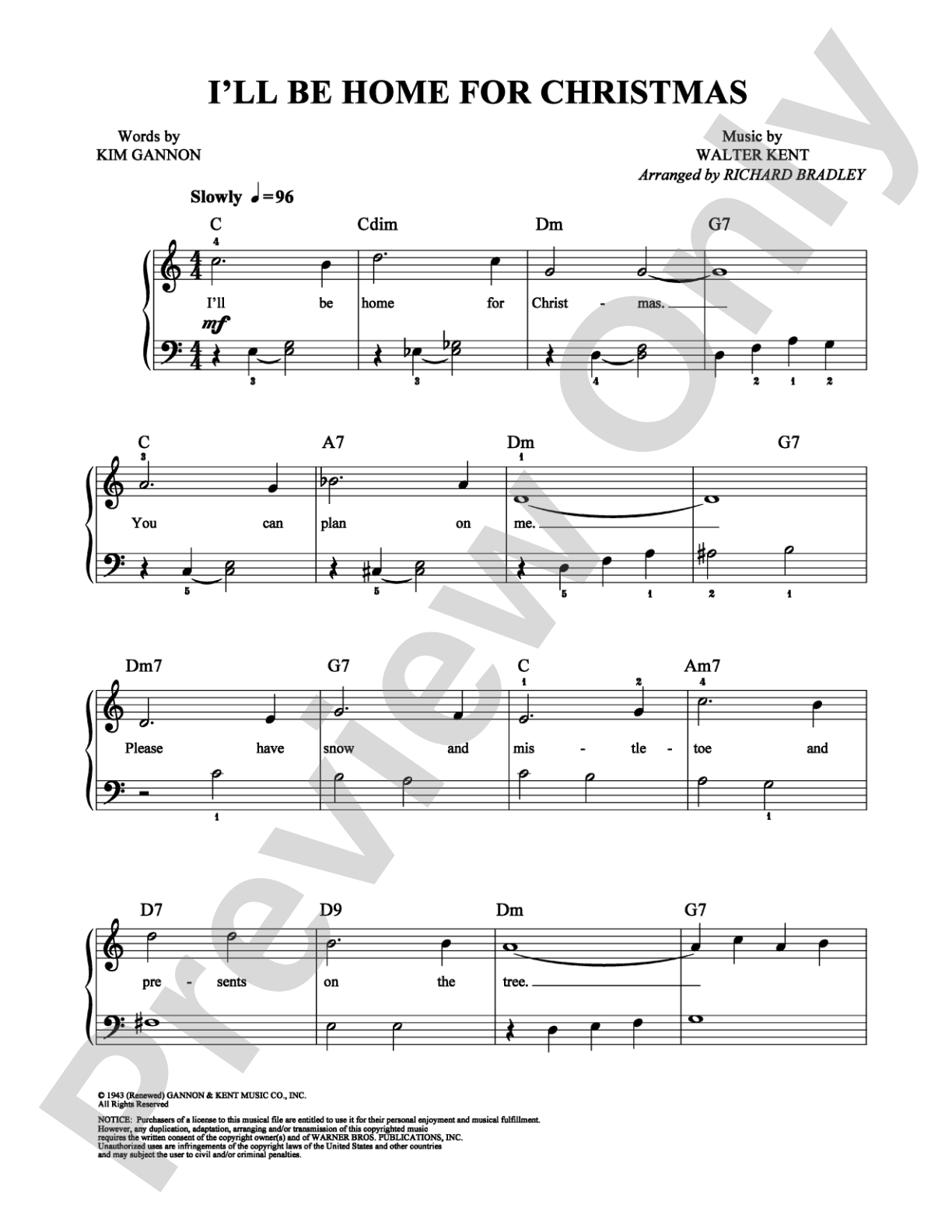 I'll Be Home for Christmas: Easy Piano Digital Sheet Music