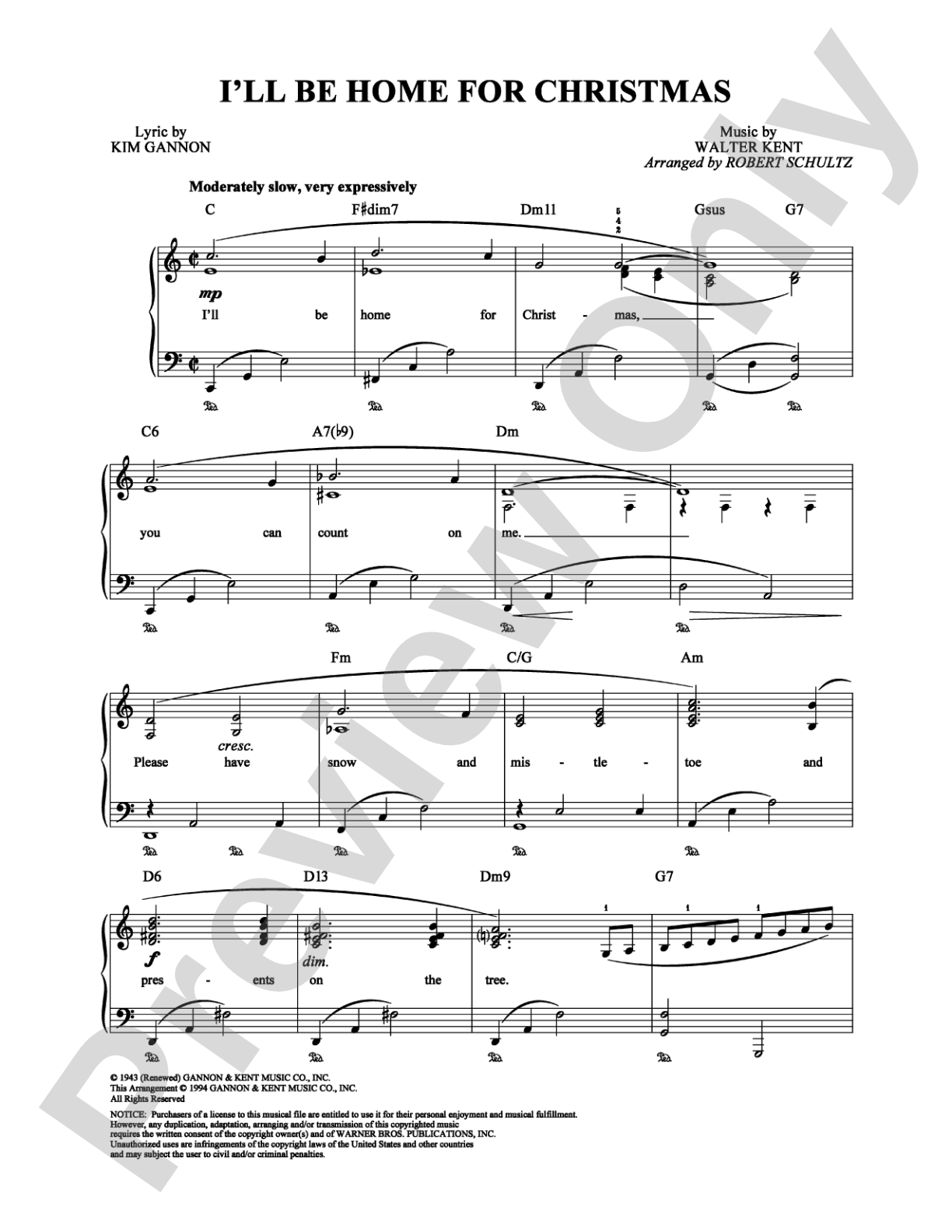 I'll Be Home for Christmas: Piano/Vocal/Chords Digital Sheet Music