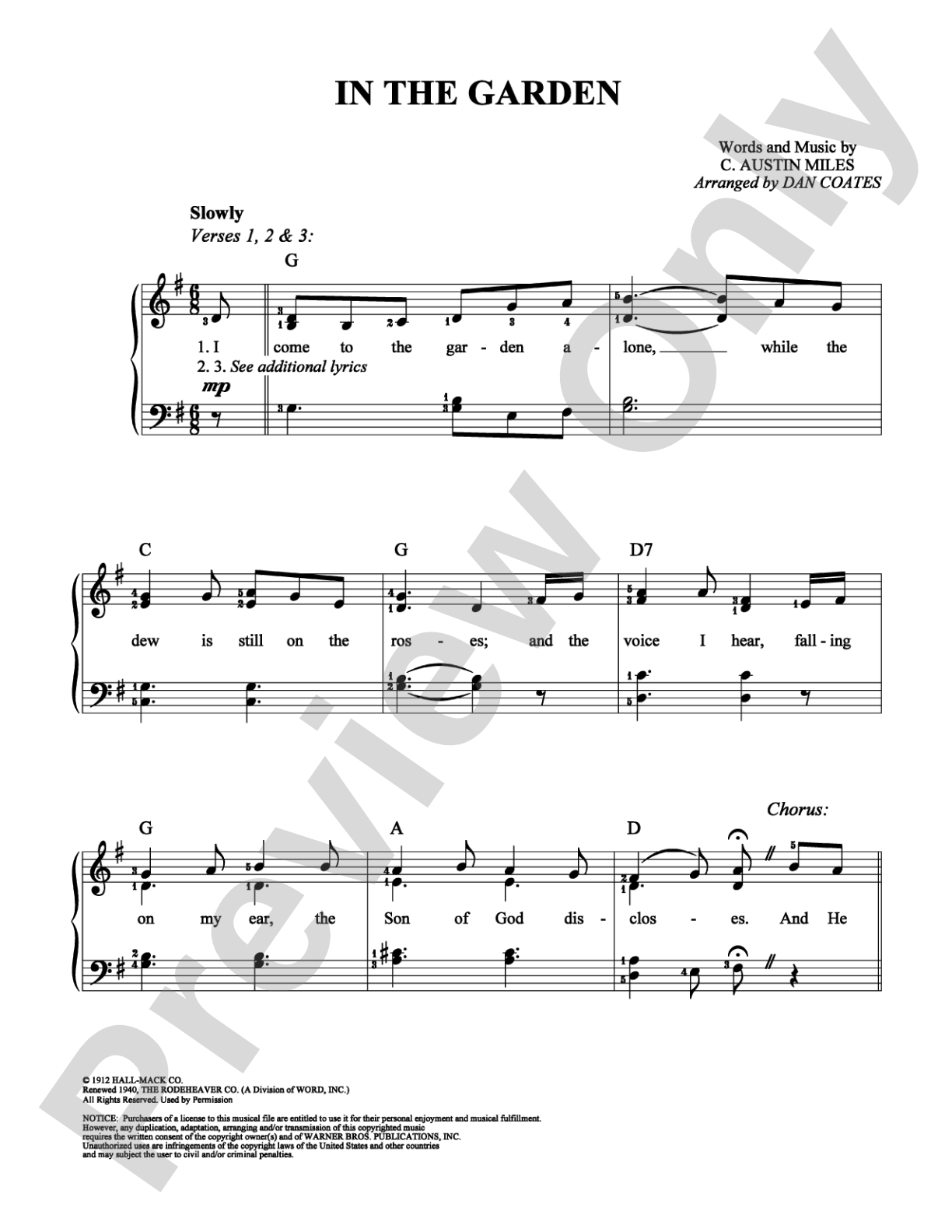 In The Garden: Easy Piano Digital Sheet Music