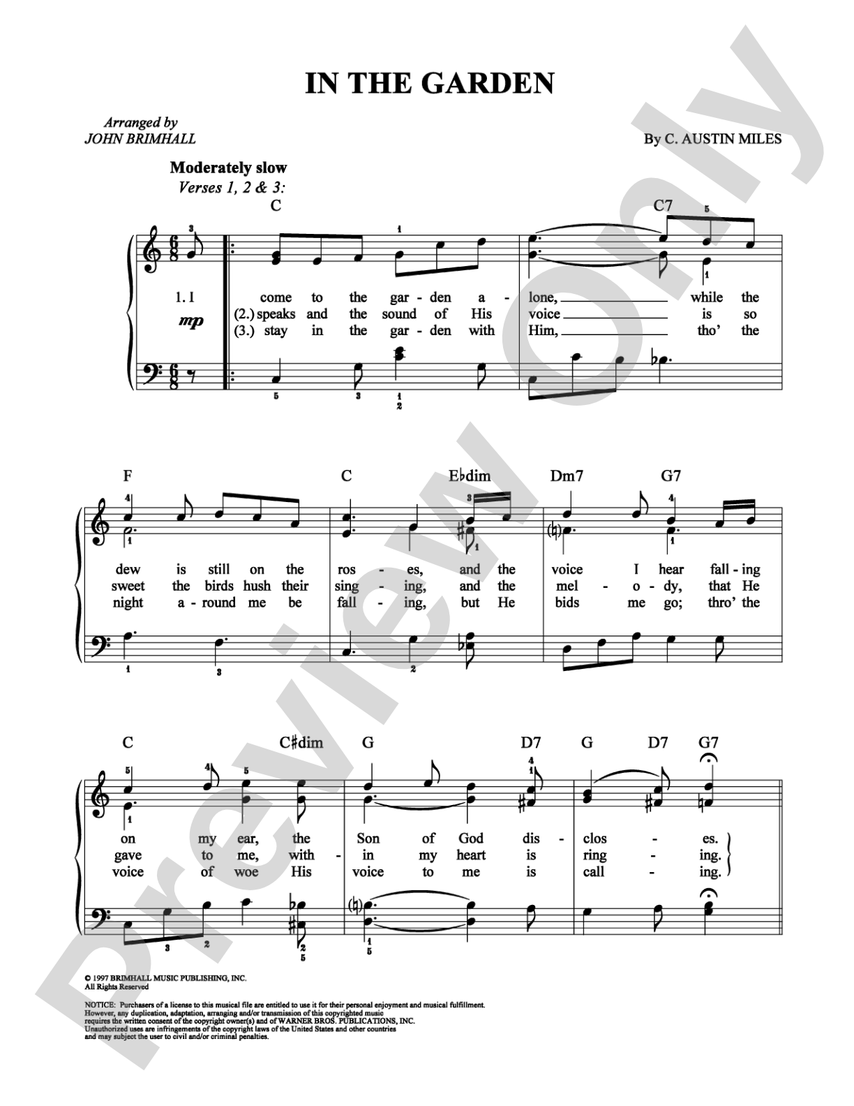 In The Garden: Easy Piano Digital Sheet Music
