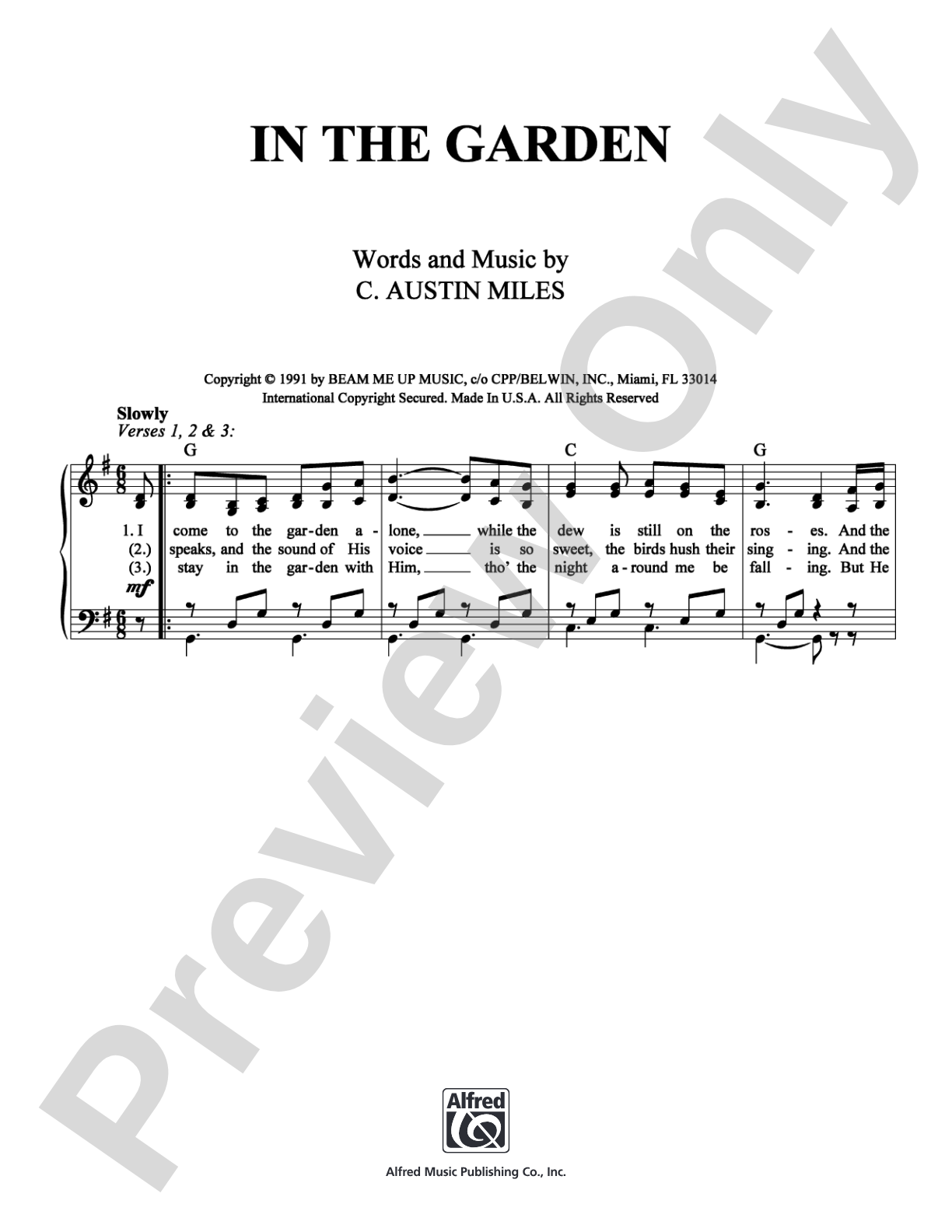 In The Garden: Piano/Vocal/Chords Digital Sheet Music