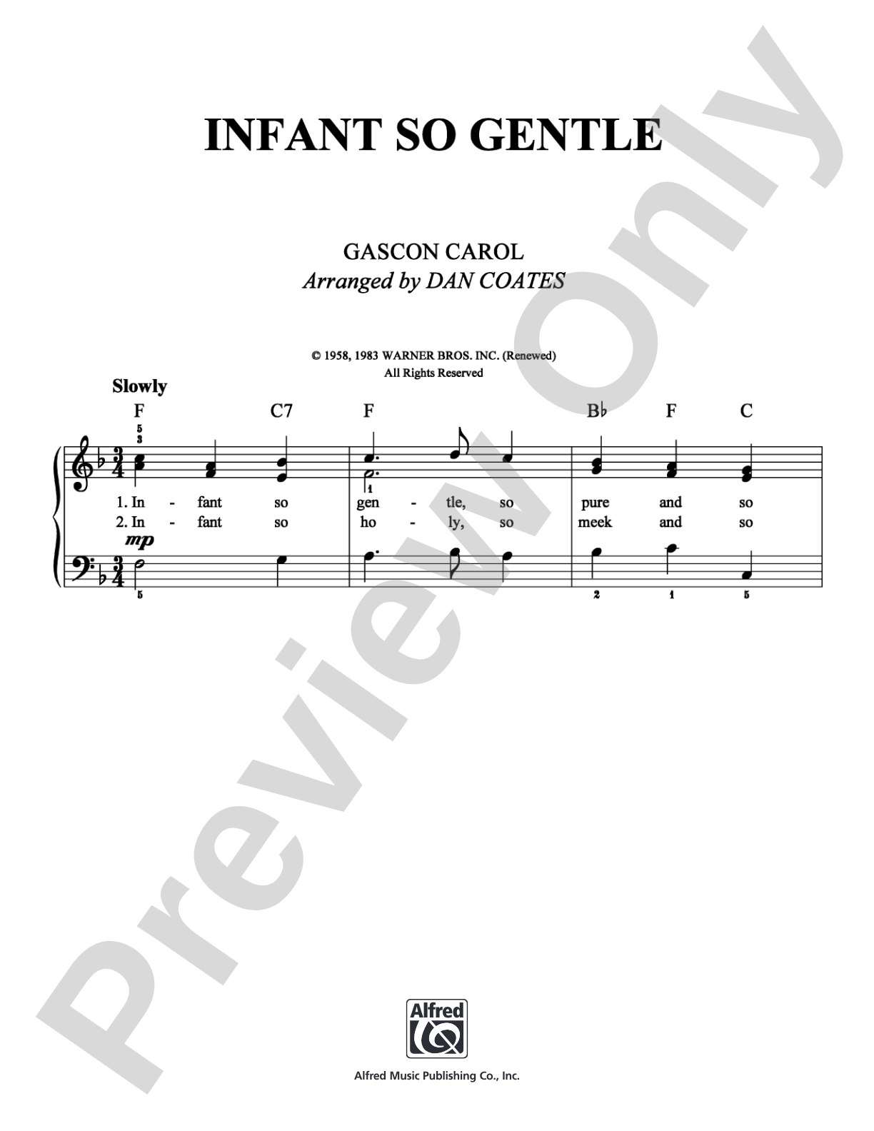 Infant So Gentle: Easy Piano Digital Sheet Music