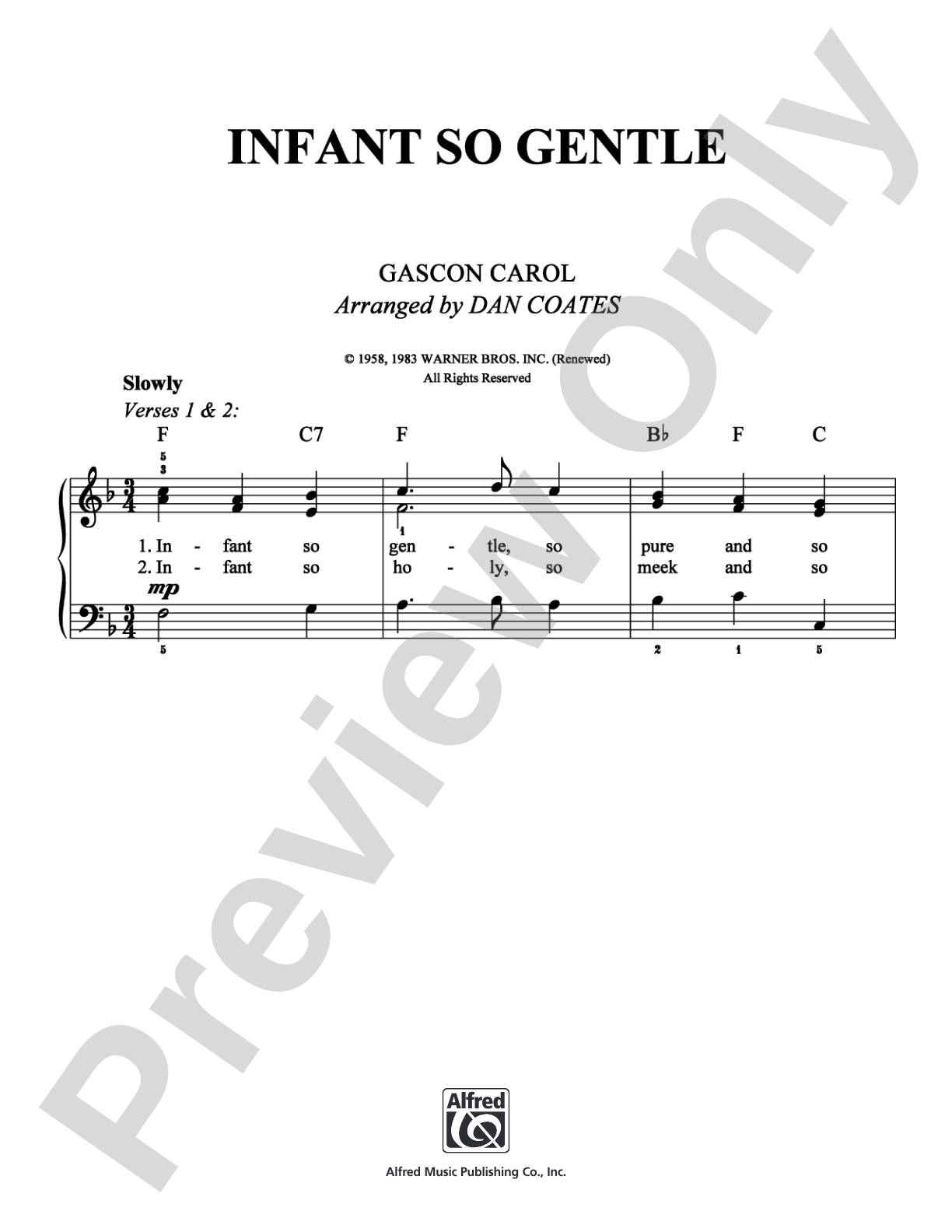 Infant So Gentle: Easy Piano Digital Sheet Music