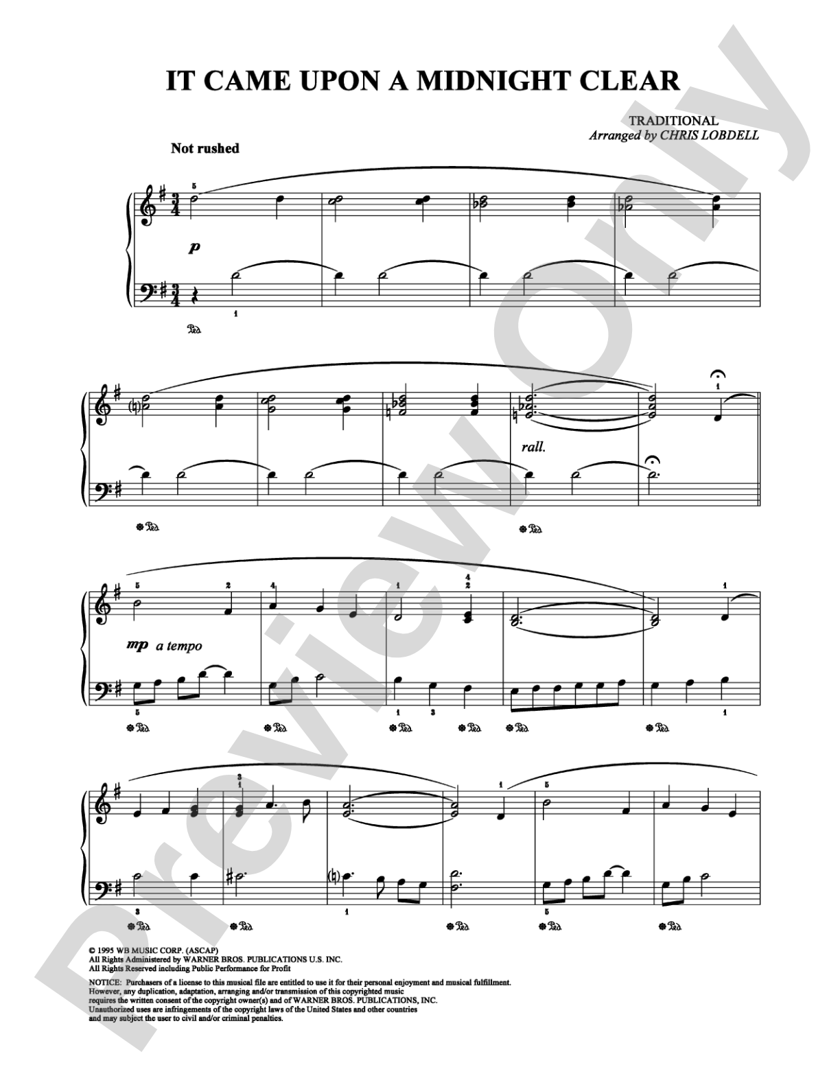 It Came Upon A Midnight Clear: Easy Piano Digital Sheet Music