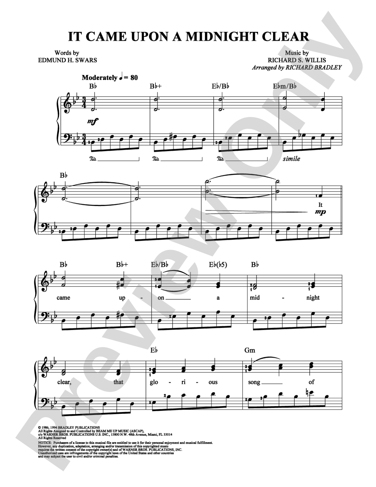 It Came Upon A Midnight Clear: Easy Piano Digital Sheet Music