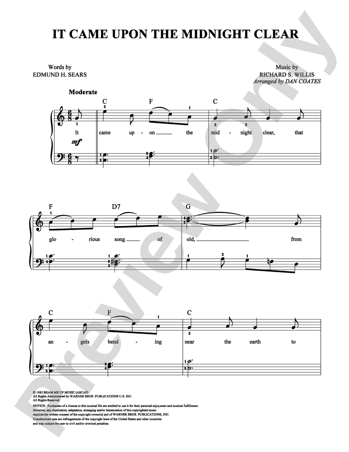 It Came Upon the Midnight Clear: Easy Piano Digital Sheet Music
