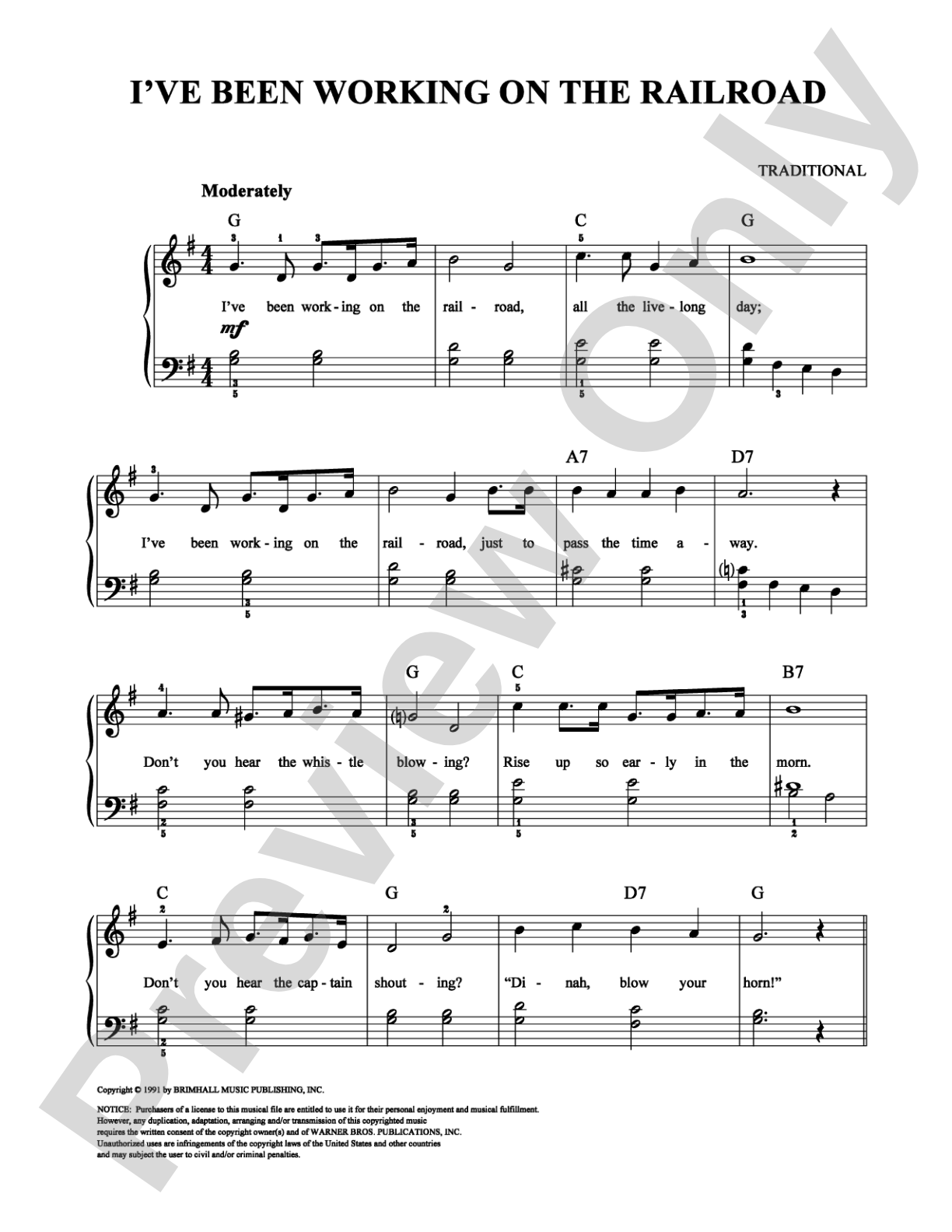 I've Been Working on the Railroad: Easy Piano Digital Sheet Music