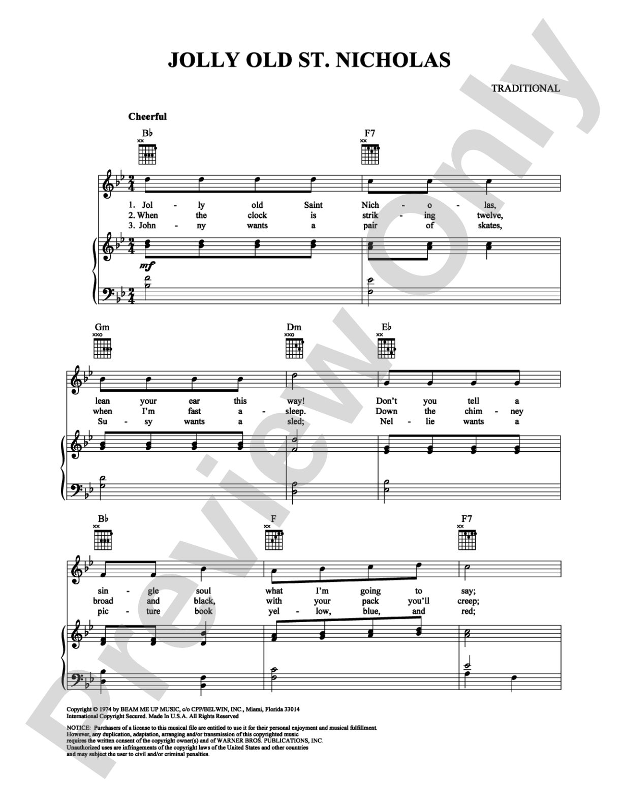 Jolly Old St. Nicholas: Piano/Vocal/Chords Digital Sheet Music