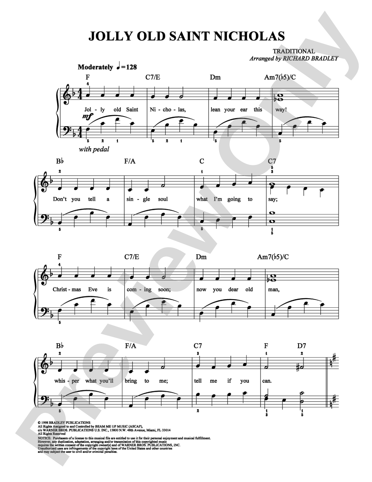 Jolly Old Saint Nicholas: Easy Piano Digital Sheet Music