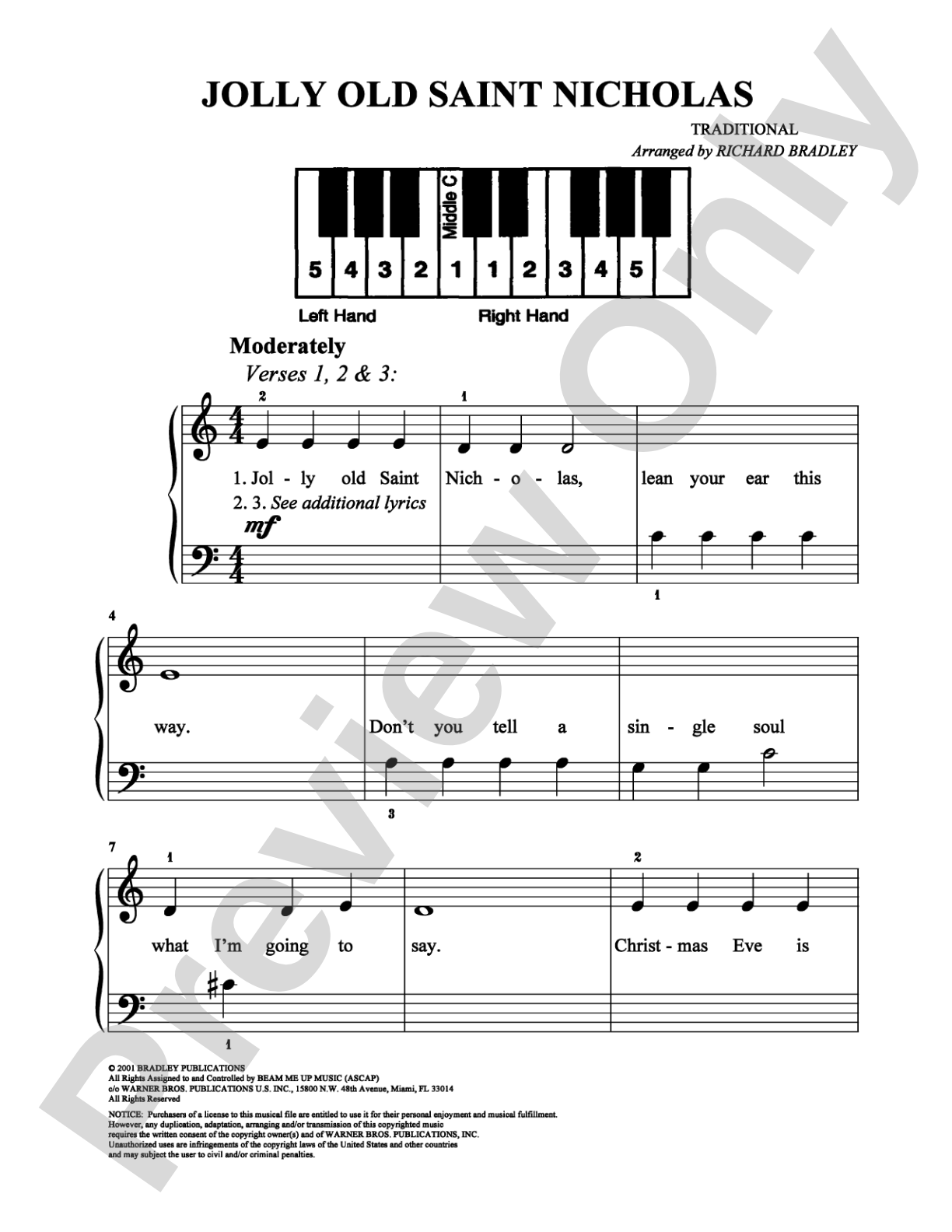 Jolly Old Saint Nicholas: Easy Piano Digital Sheet Music