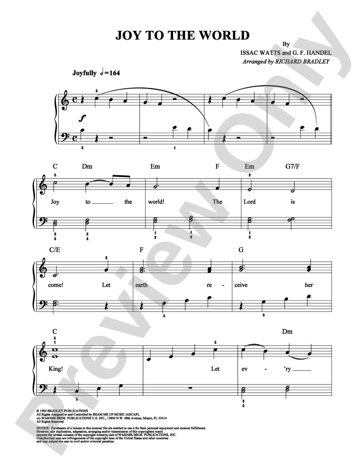 Joy to the World: Easy Piano Digital Sheet Music