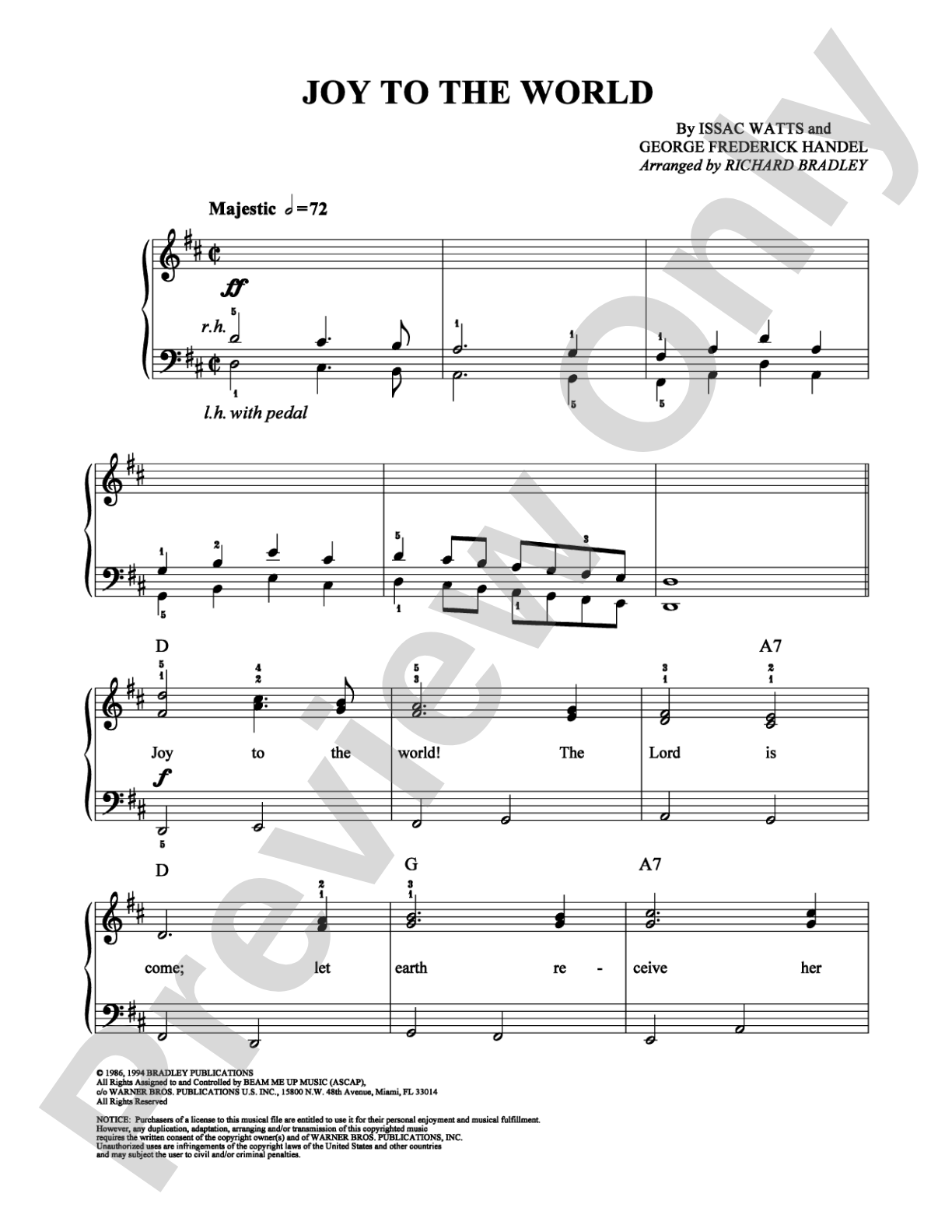 Joy to the World: Easy Piano Digital Sheet Music