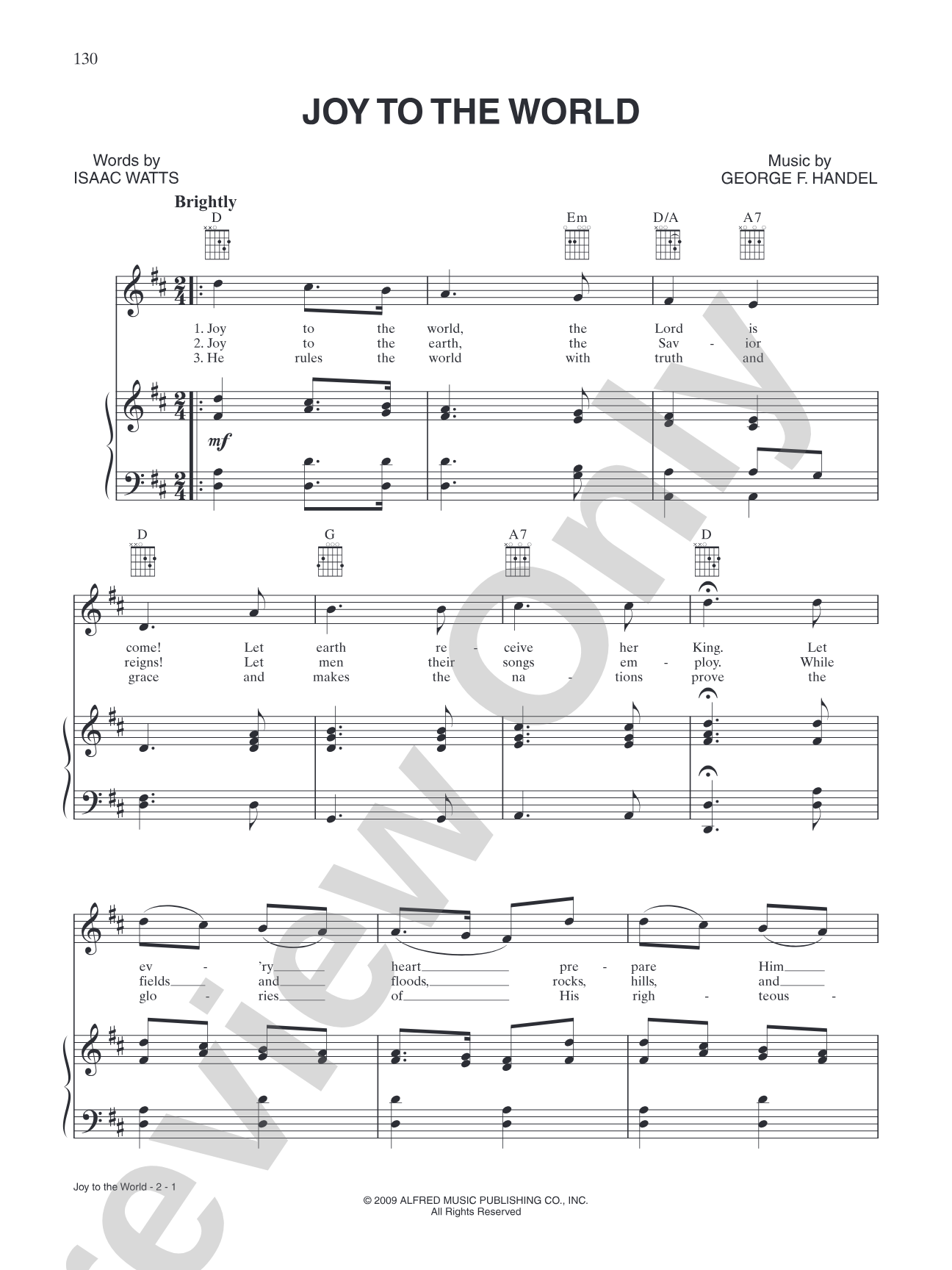 Joy to the World: Piano/Vocal/Chords