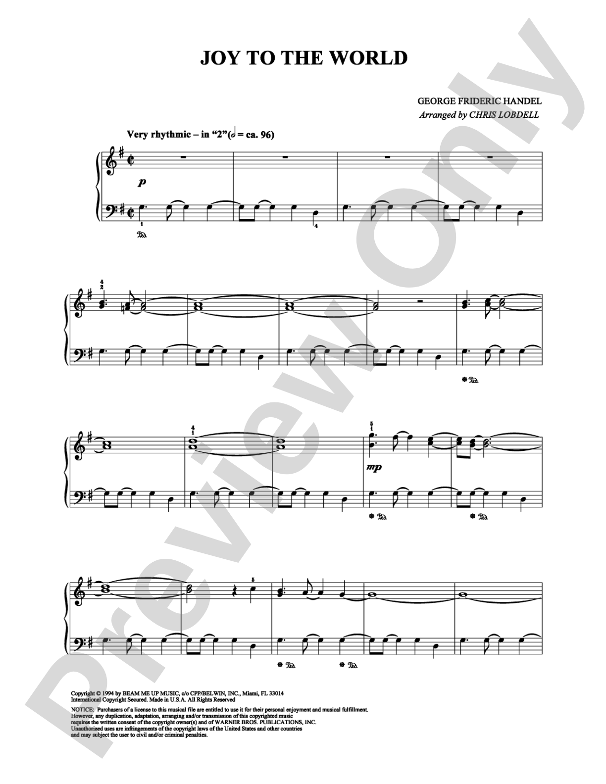 Joy to the World: Easy Piano Digital Sheet Music