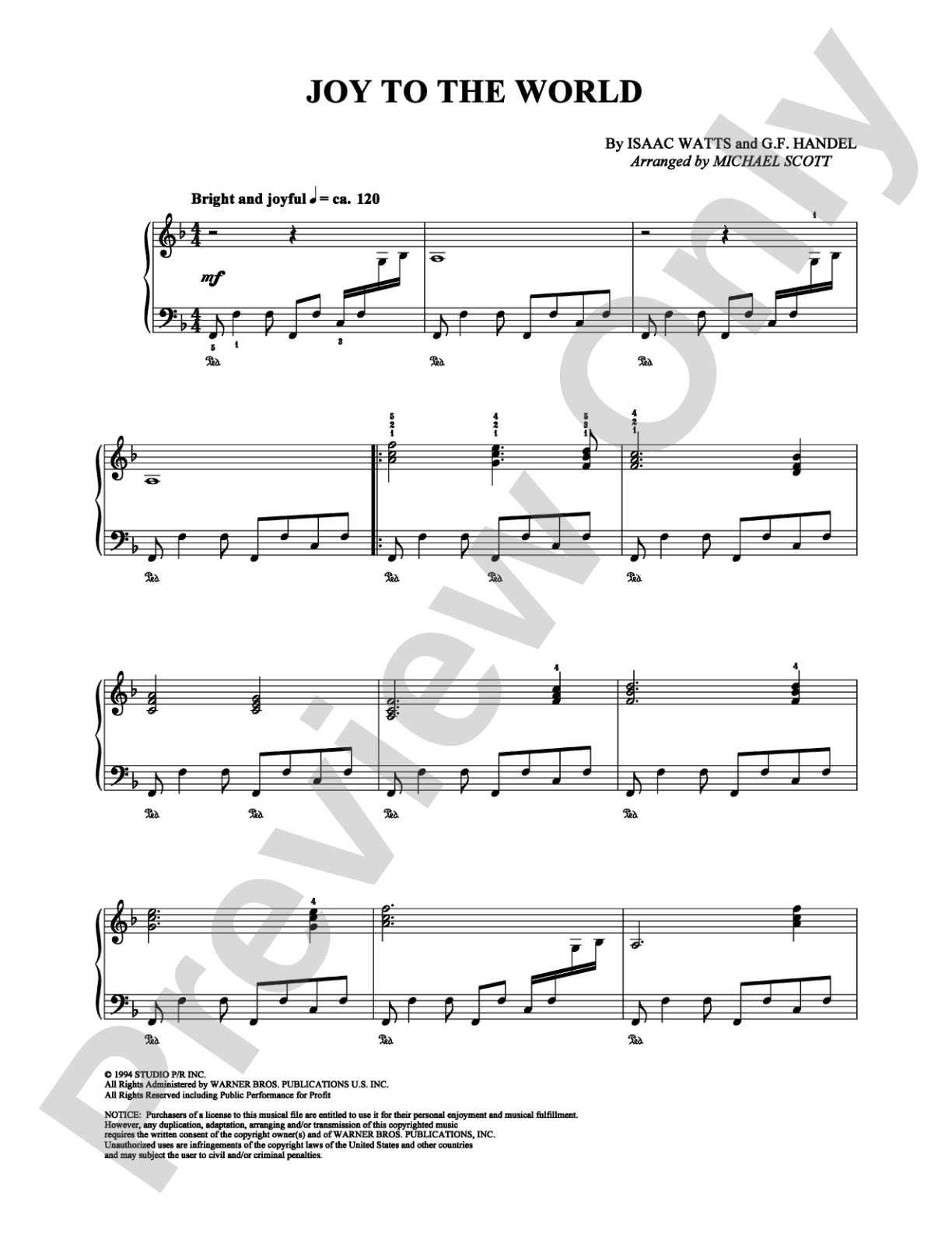 Joy to the World: Piano Digital Sheet Music