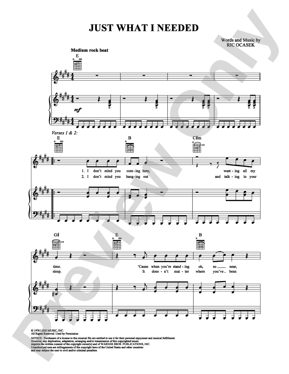 Just What I Needed: Piano/Vocal/Chords Digital Sheet Music