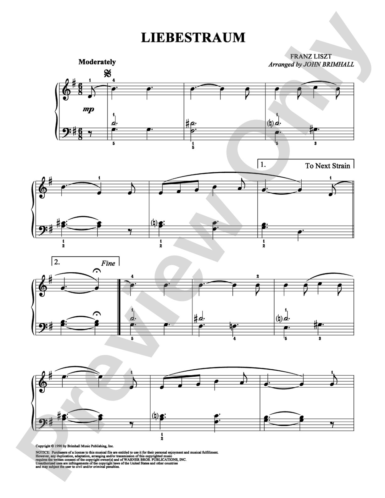 Liebestraum: Easy Piano Digital Sheet Music