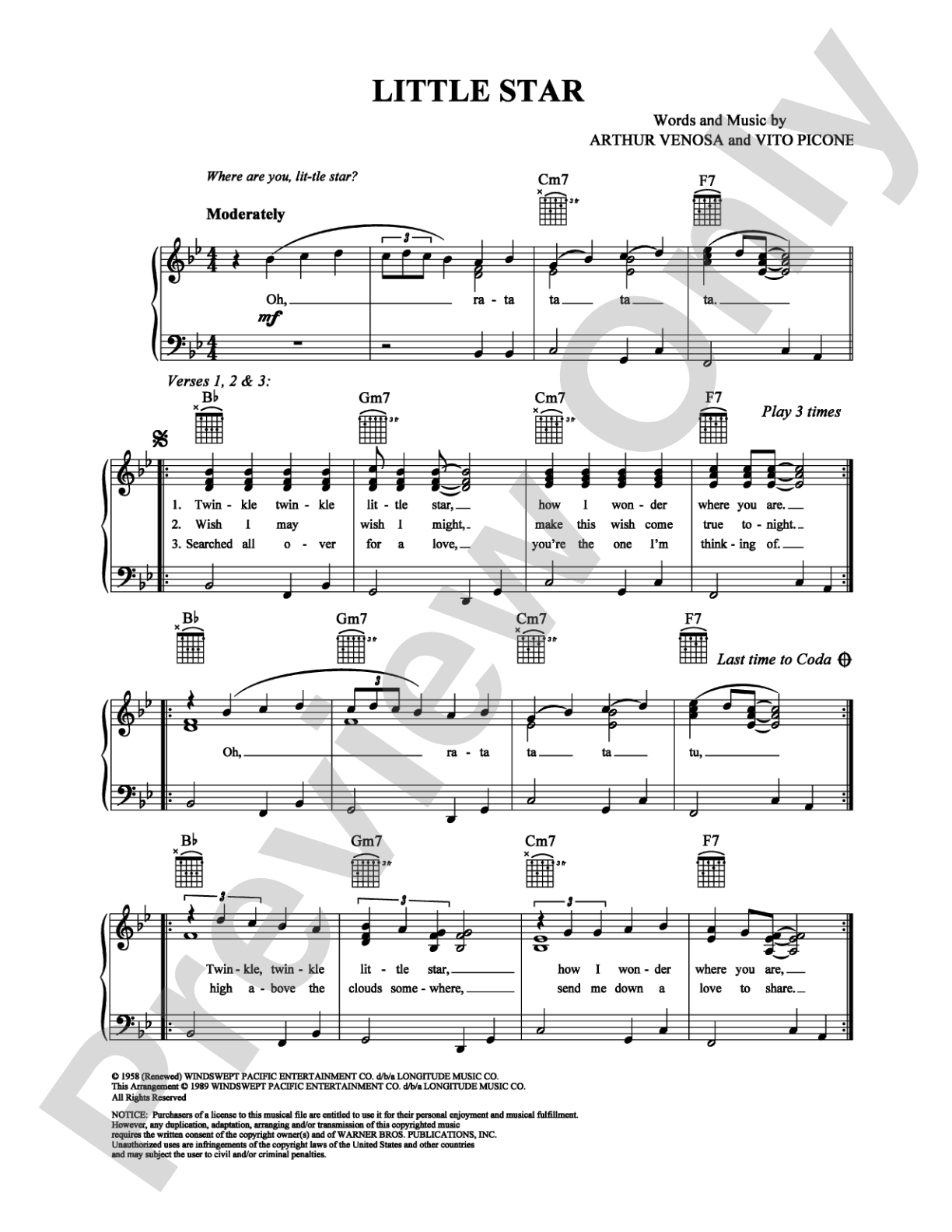 Little Star: Piano/Vocal/Chords Digital Sheet Music