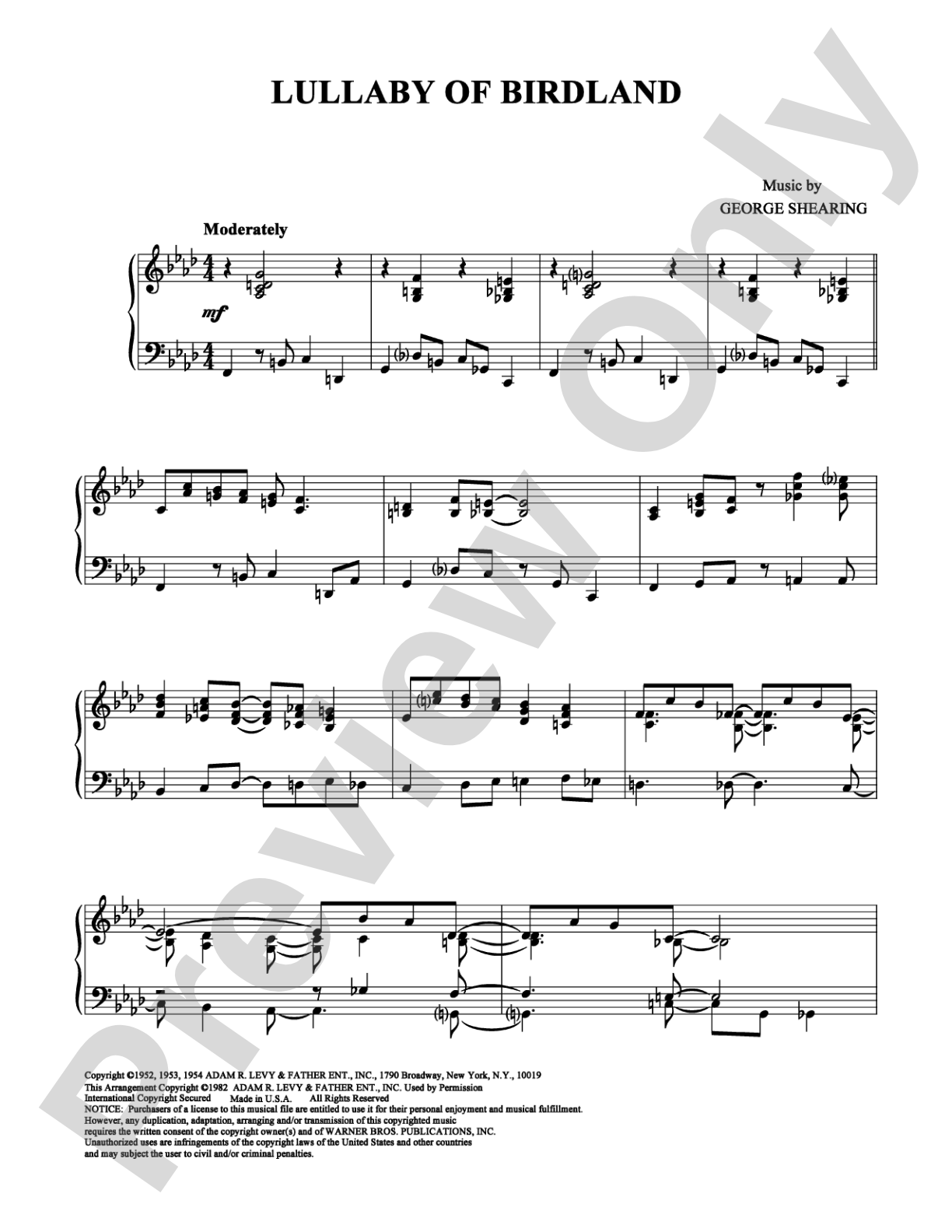 Lullaby of Birdland: Piano Digital Sheet Music