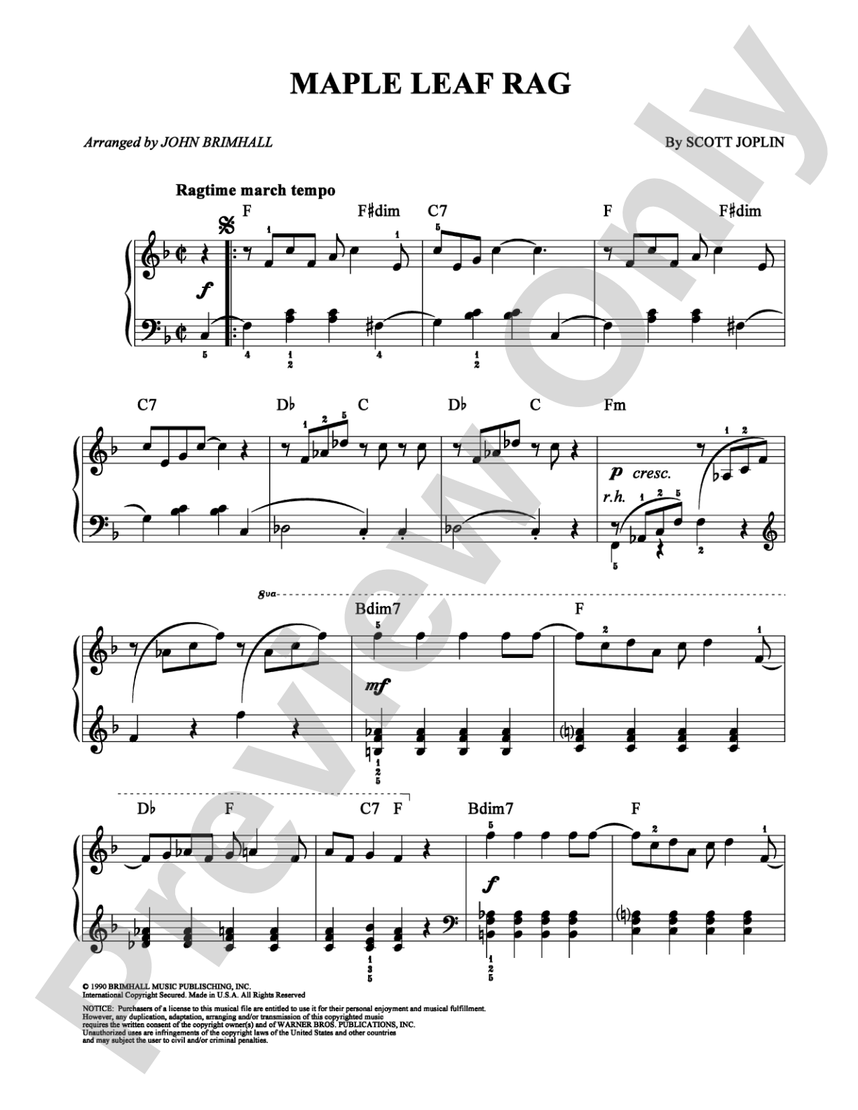 Maple Leaf Rag: Easy Piano Digital Sheet Music