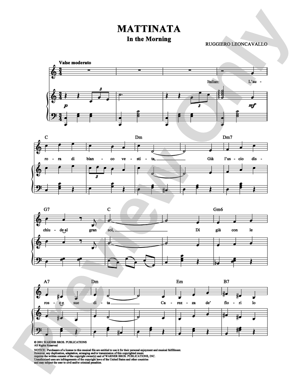 Mattinata: Piano/Vocal/Chords Digital Sheet Music