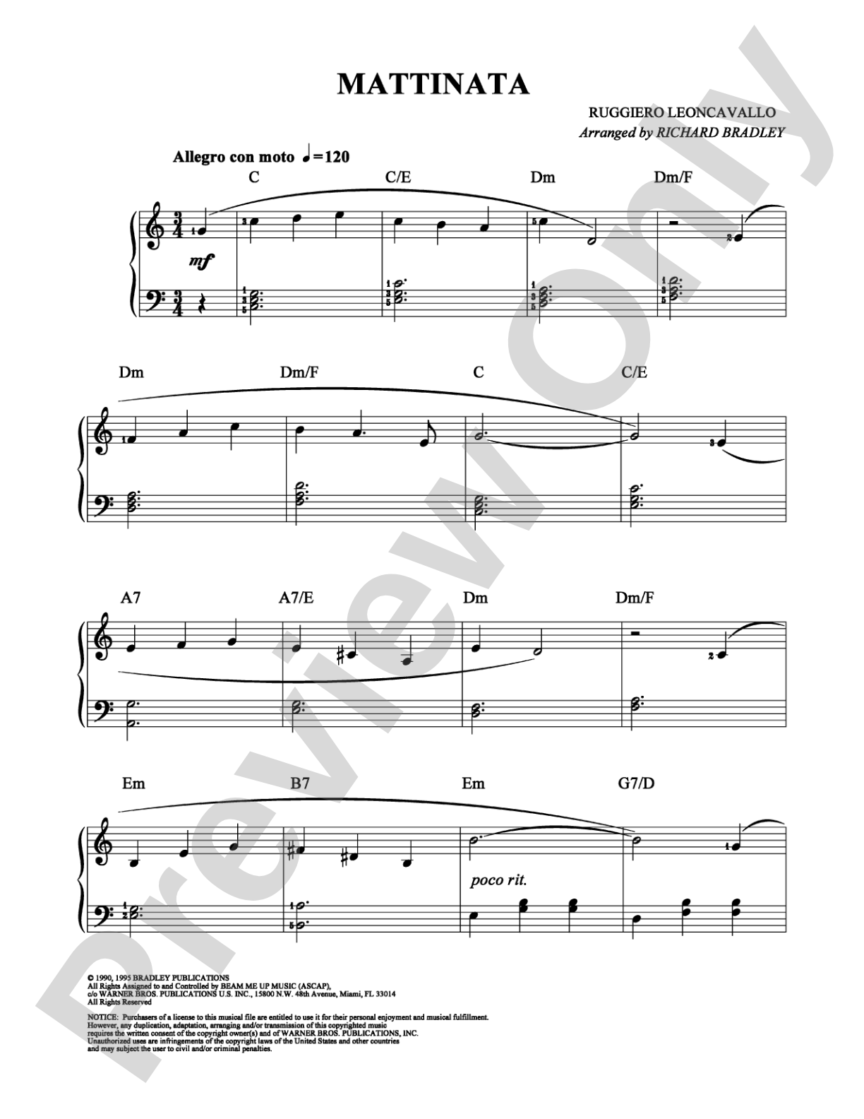 Mattinata: Easy Piano Digital Sheet Music