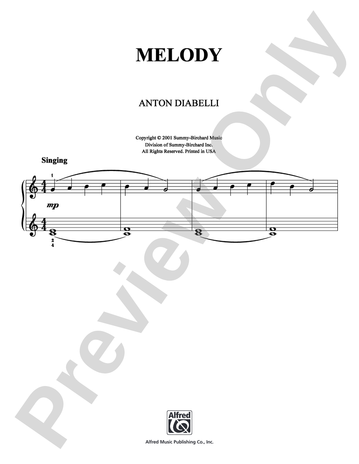 Melody: Easy Piano Digital Sheet Music