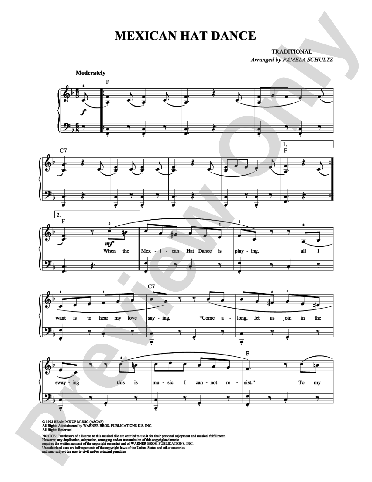 Mexican Hat Dance: Piano/Vocal/Chords Digital Sheet Music