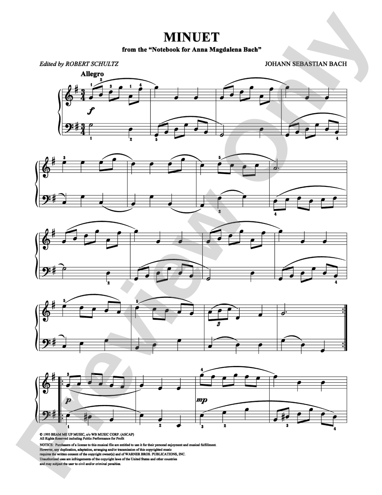 Minuet: Easy Piano Digital Sheet Music