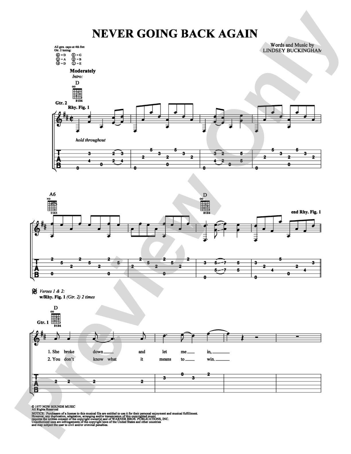 Never Going Back Again: Easy Guitar Digital Sheet Music