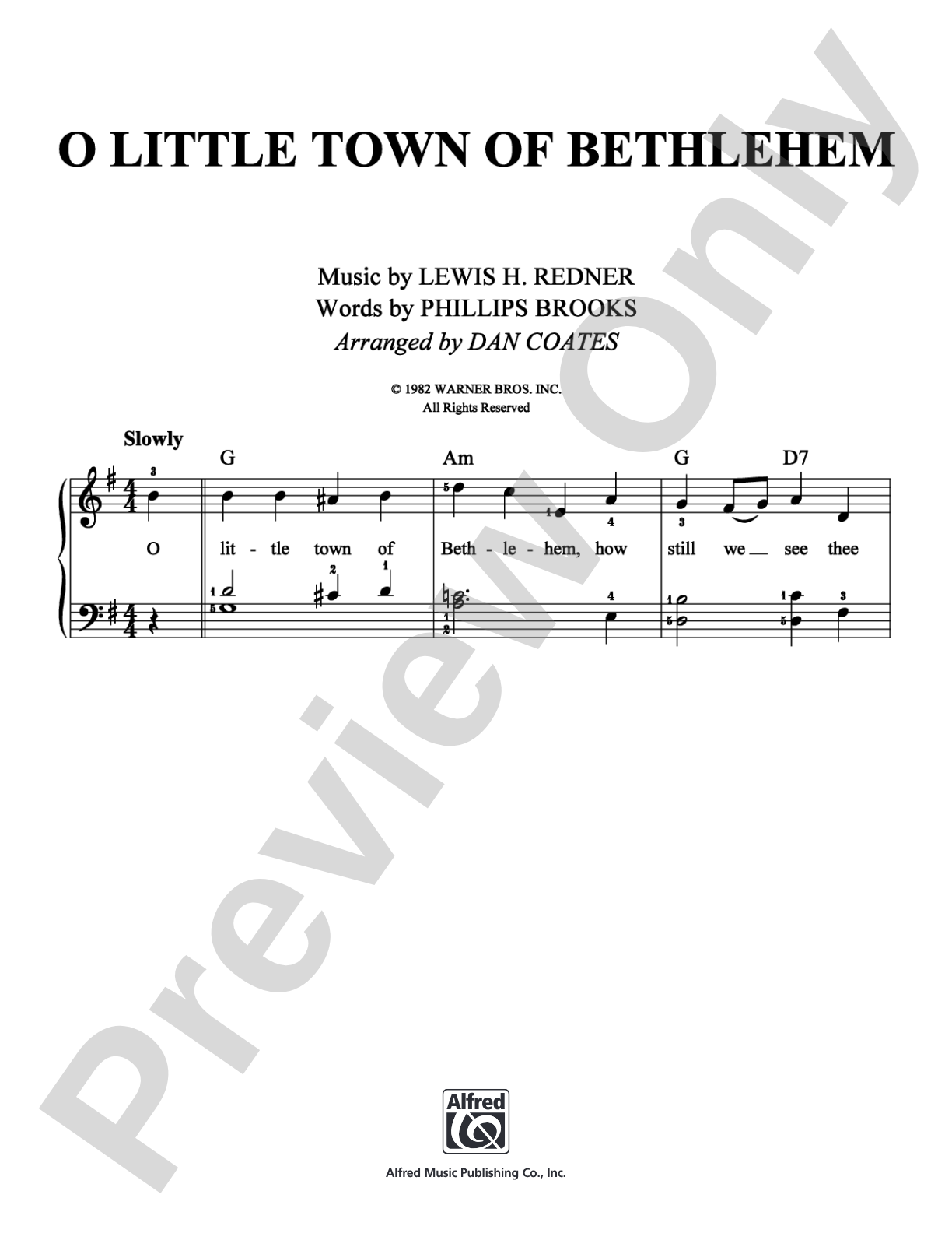 O Little Town Of Bethlehem: Easy Piano Digital Sheet Music