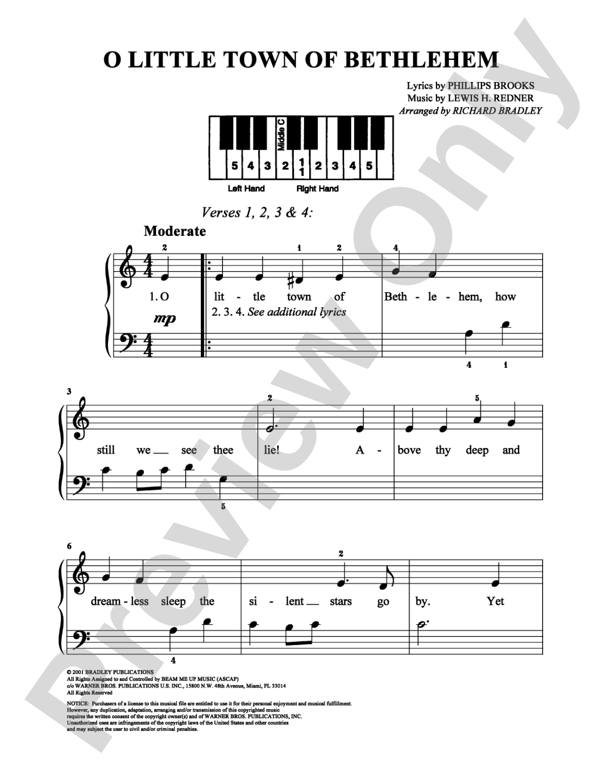 O Little Town of Bethlehem: Easy Piano Digital Sheet Music