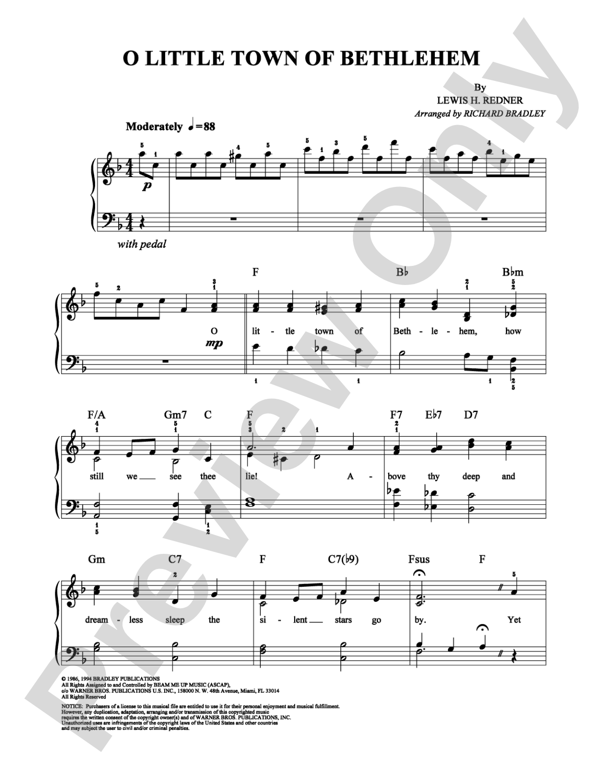O Little Town of Bethlehem: Easy Piano Digital Sheet Music