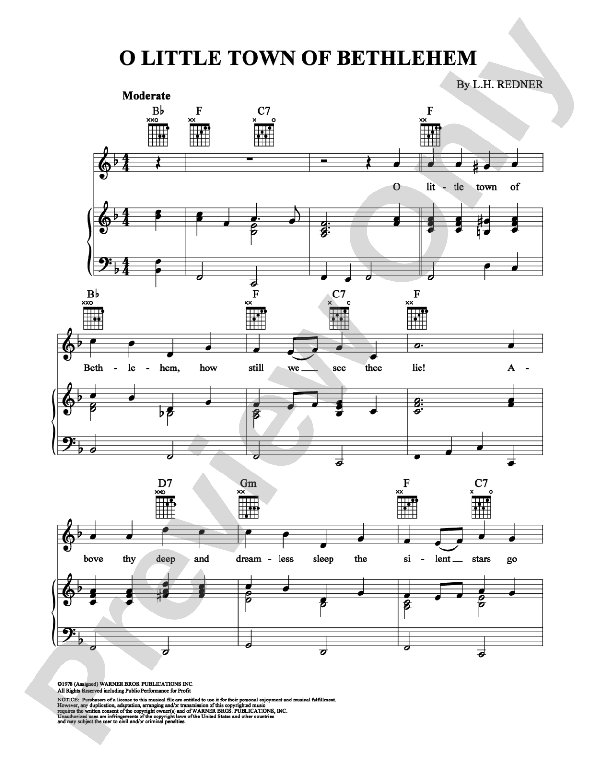 O Little Town of Bethlehem: Piano/Vocal/Chords Digital Sheet Music
