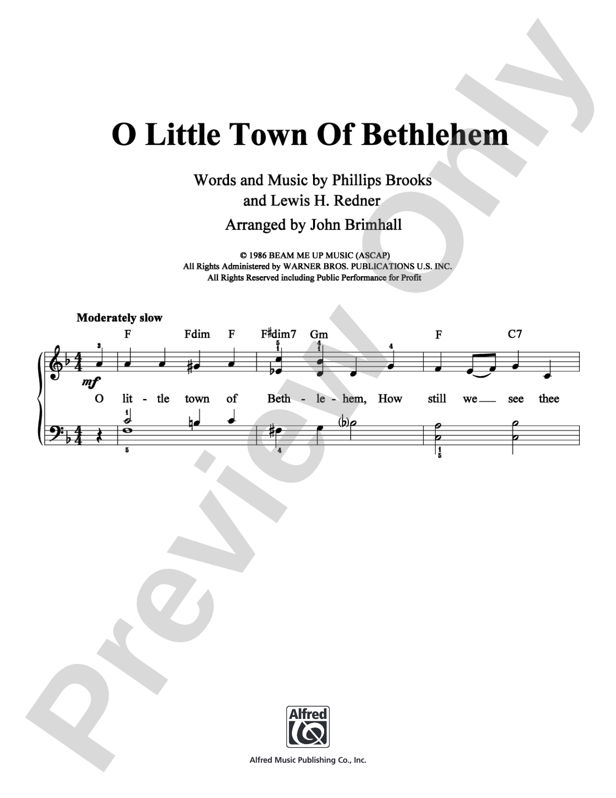 O Little Town Of Bethlehem: Easy Piano Digital Sheet Music