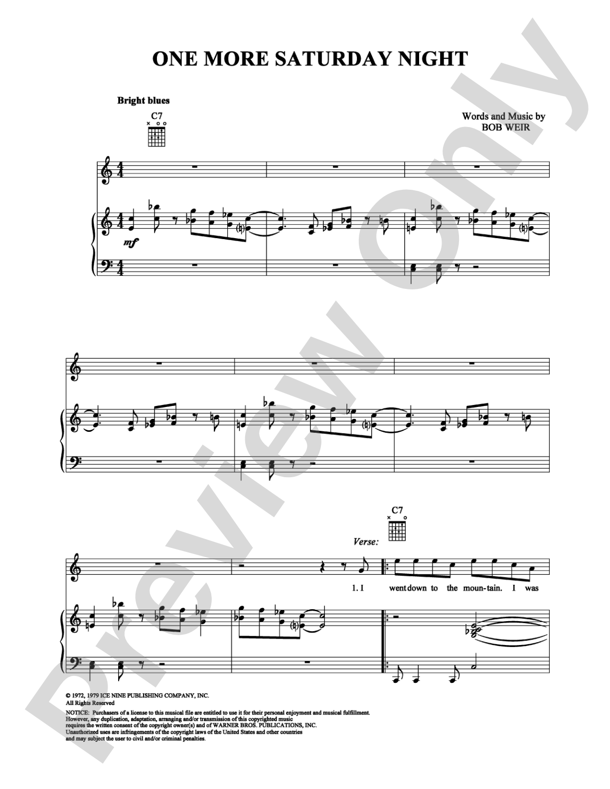 One More Saturday Night: Piano/Vocal/Chords Digital Sheet Music