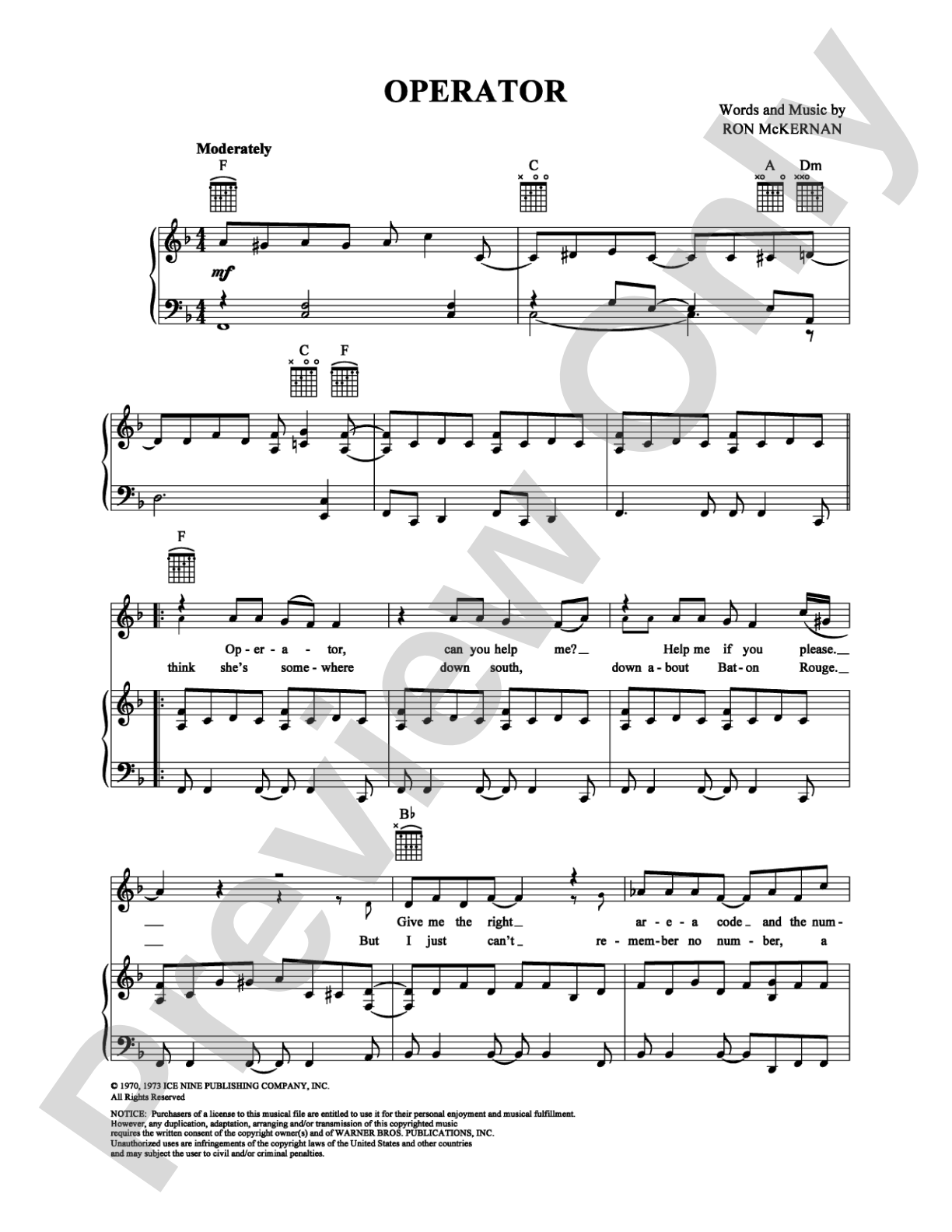 Operator: Piano/Vocal/Chords Digital Sheet Music