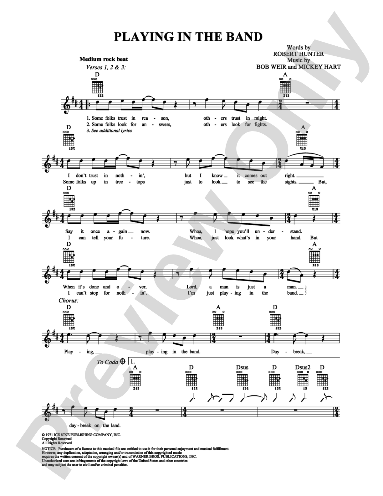 Playing in the Band: Easy Guitar Digital Sheet Music