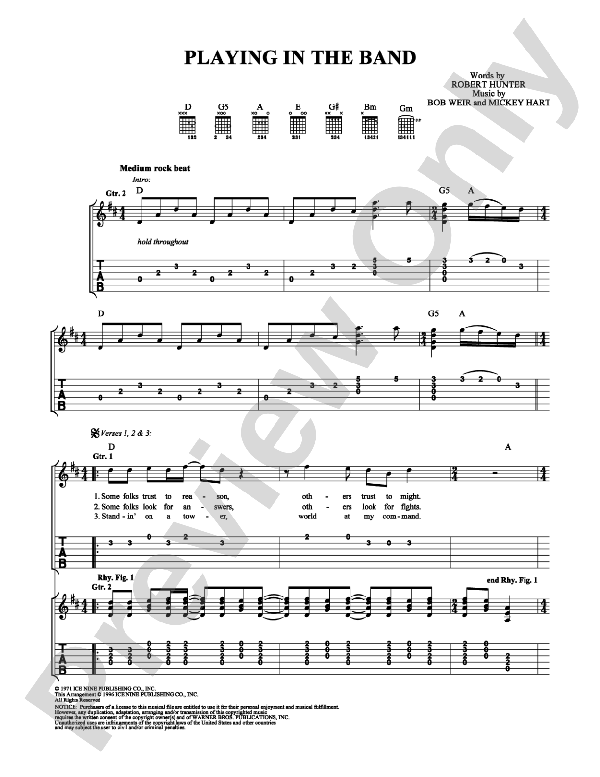 Playing in the Band: Easy Guitar Digital Sheet Music