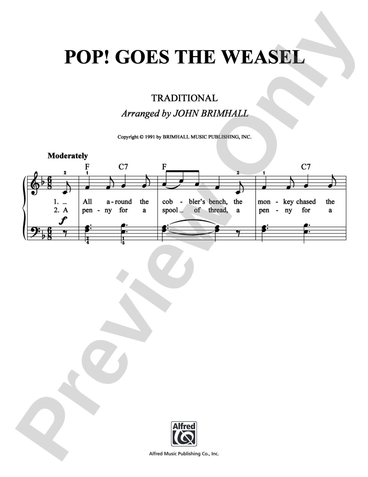 Pop! Goes the Weasel: Easy Piano Digital Sheet Music
