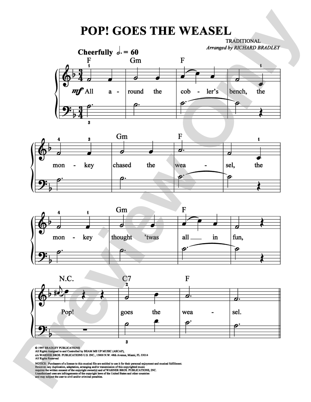 Pop! Goes the Weasel: Easy Piano Digital Sheet Music