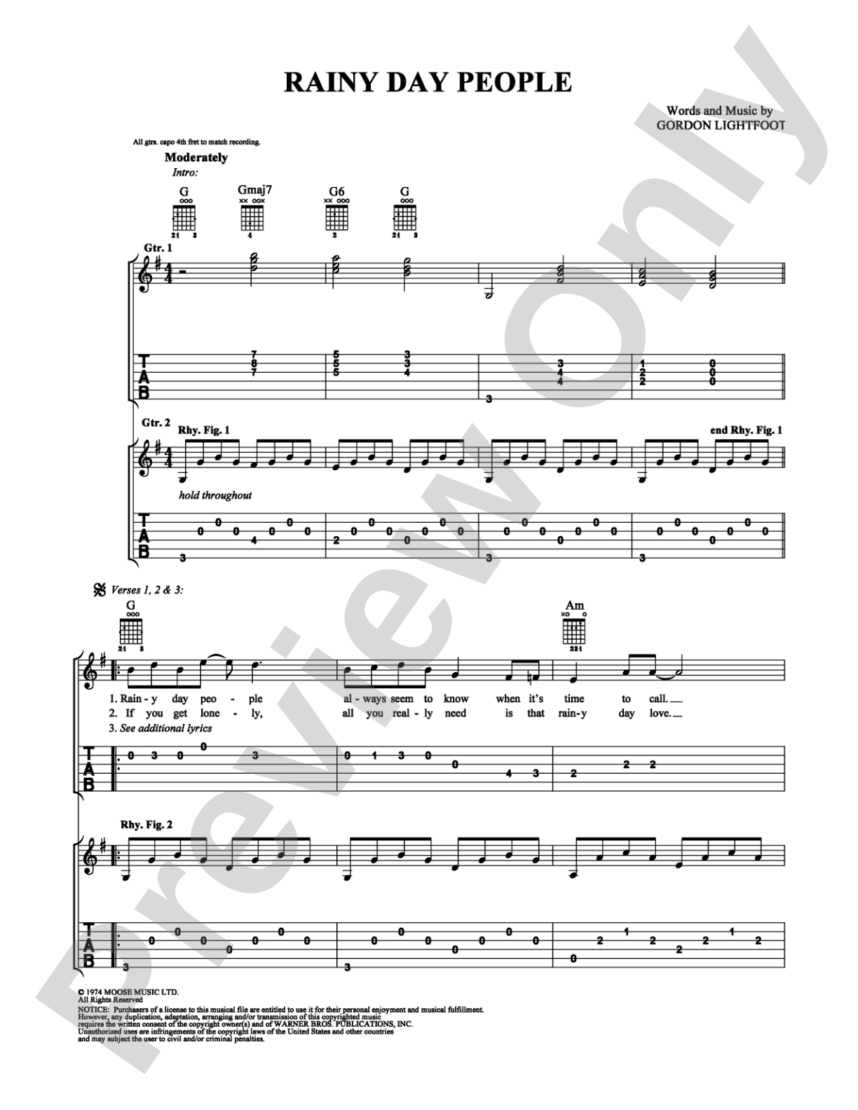 Rainy Day People: Easy Guitar Digital Sheet Music