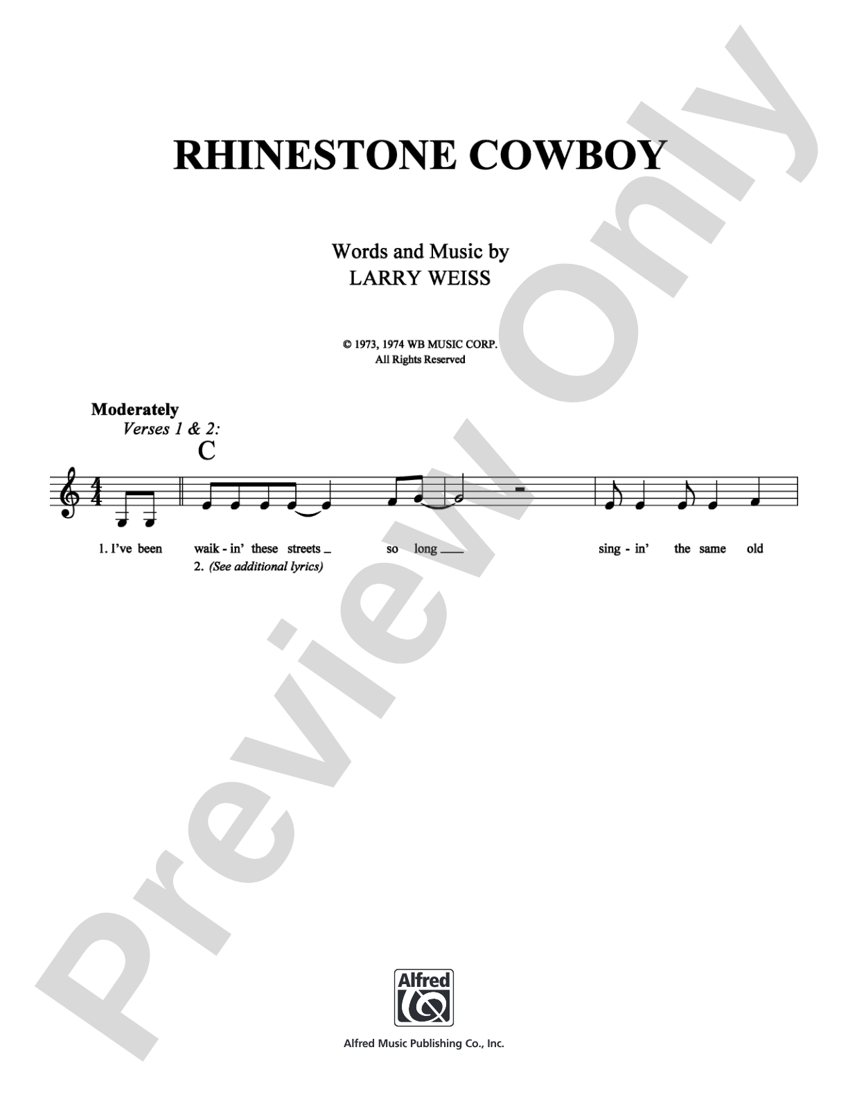 Rhinestone Cowboy: Lead Sheet Digital Sheet Music