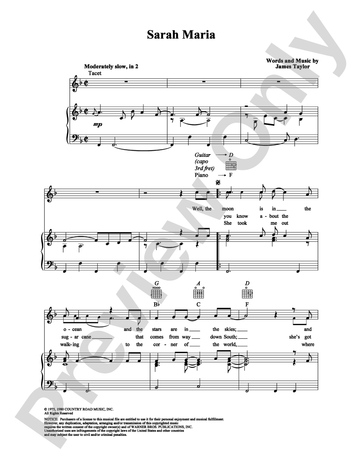 Sarah Maria: Piano/Vocal/Chords Digital Sheet Music