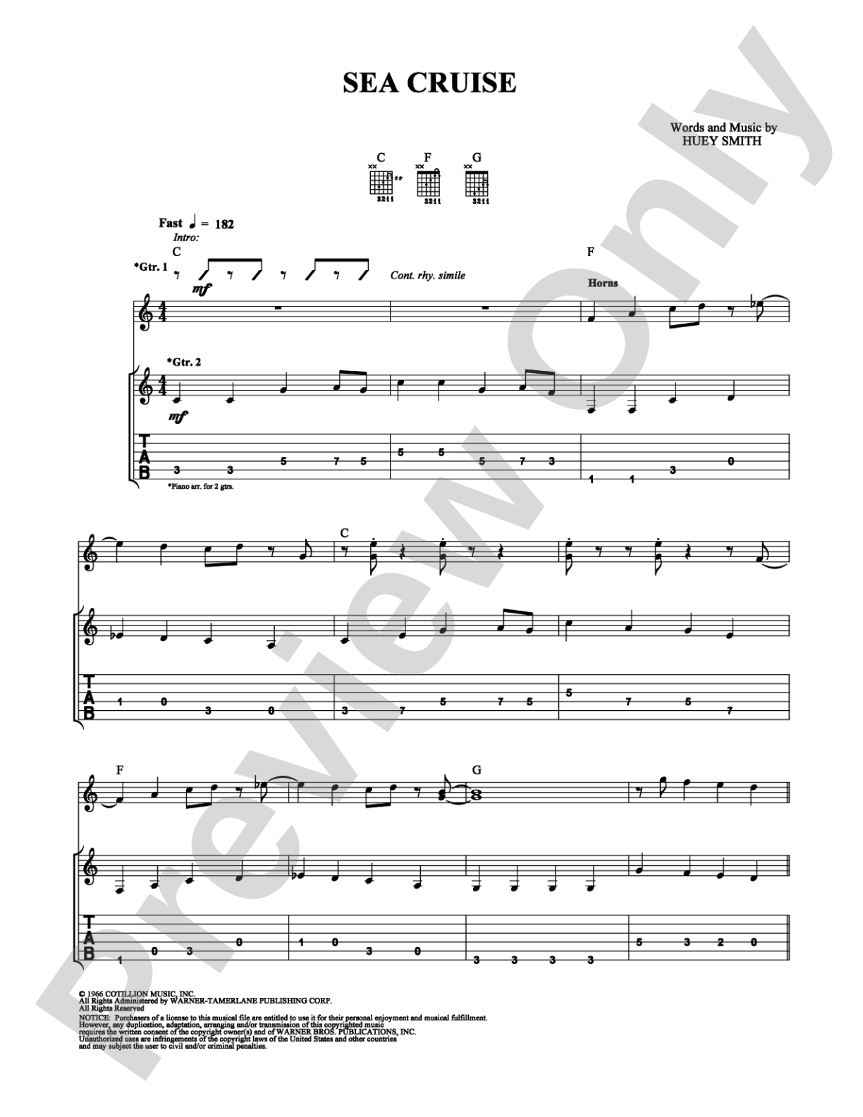Sea Cruise: Guitar TAB Digital Sheet Music