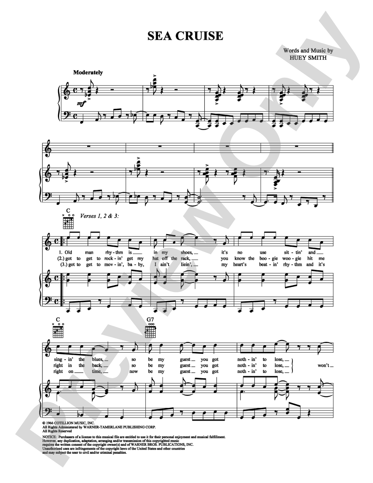 Sea Cruise: Piano/Vocal/Chords Digital Sheet Music