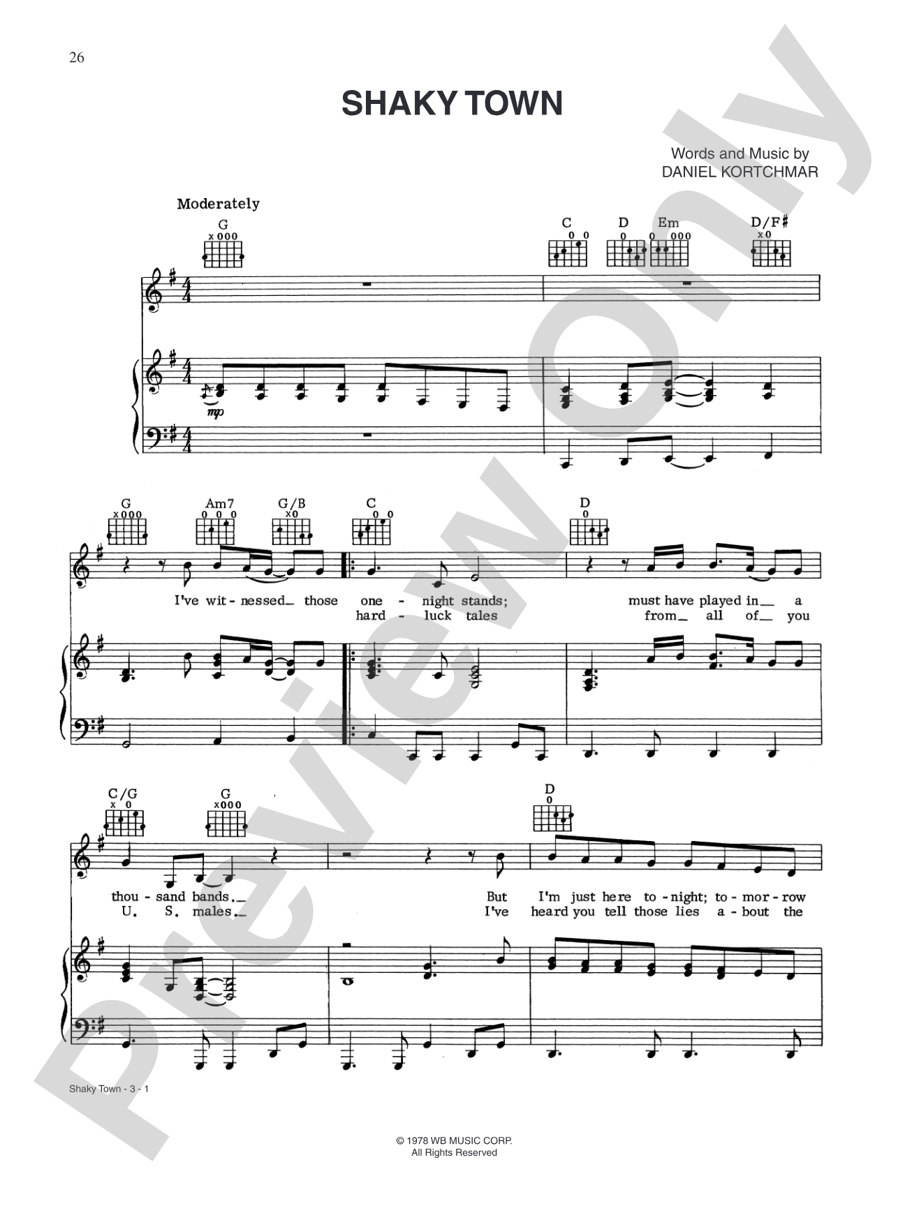 Shaky Town: Piano/Vocal/Chords